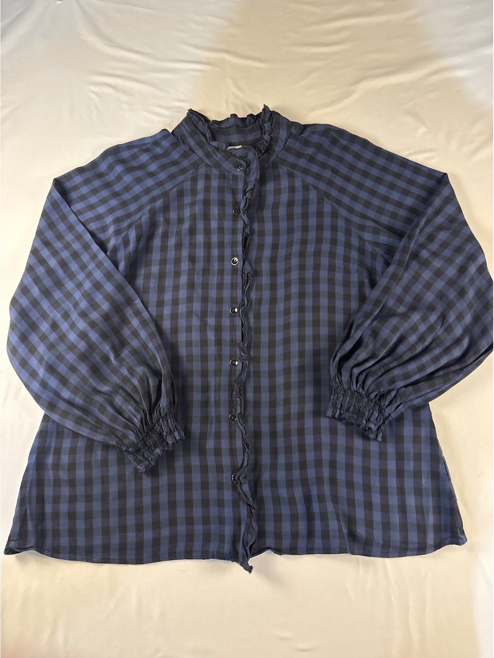 cabi Medium Navy Blue & Black Check Button-Up Blouse with Rü